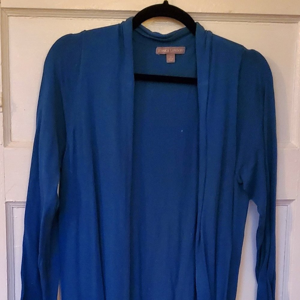Jessica London Teal Open Front Duster Sweater